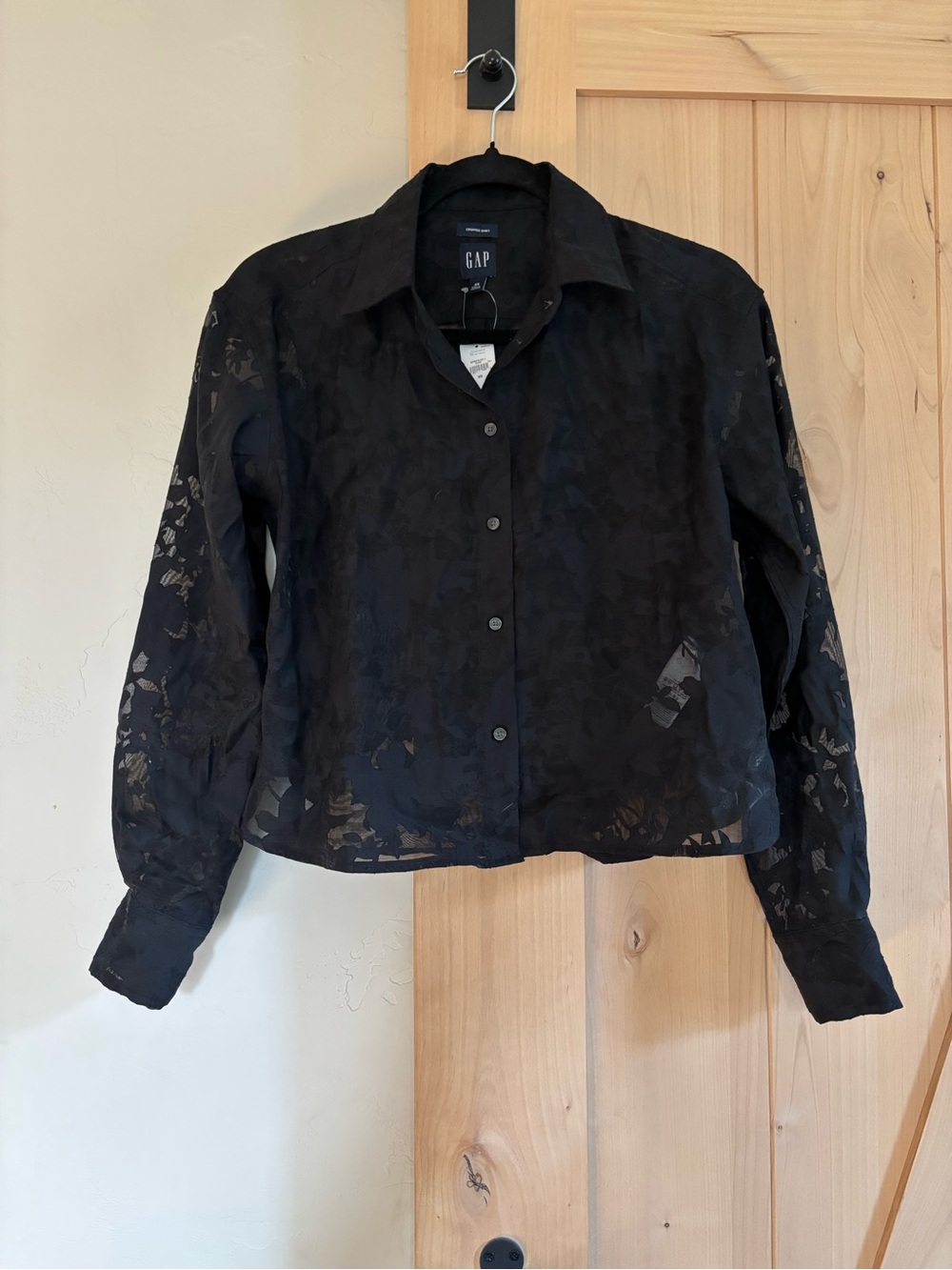 GAP Black Sheer Floral Button-Down Shirt